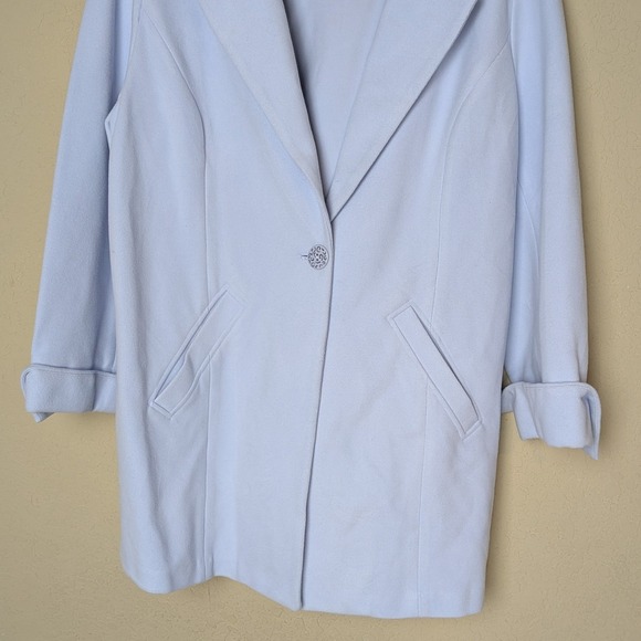 Chico's Ice Blue Longline Coat Lapel Single Button Size 12/14 Minimalist Chic - Picture 3 of 10